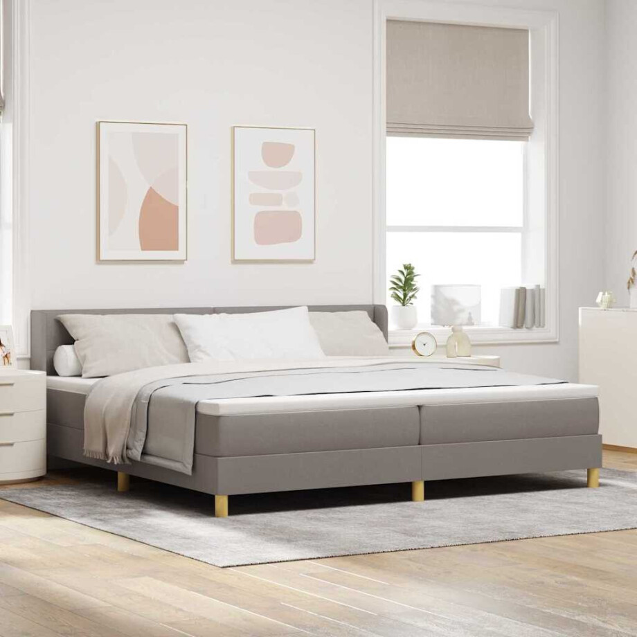 vidaXL Boxspringbed met matras met hoofdeinde Taupe 200 x 200 cm Stof afbeelding 1