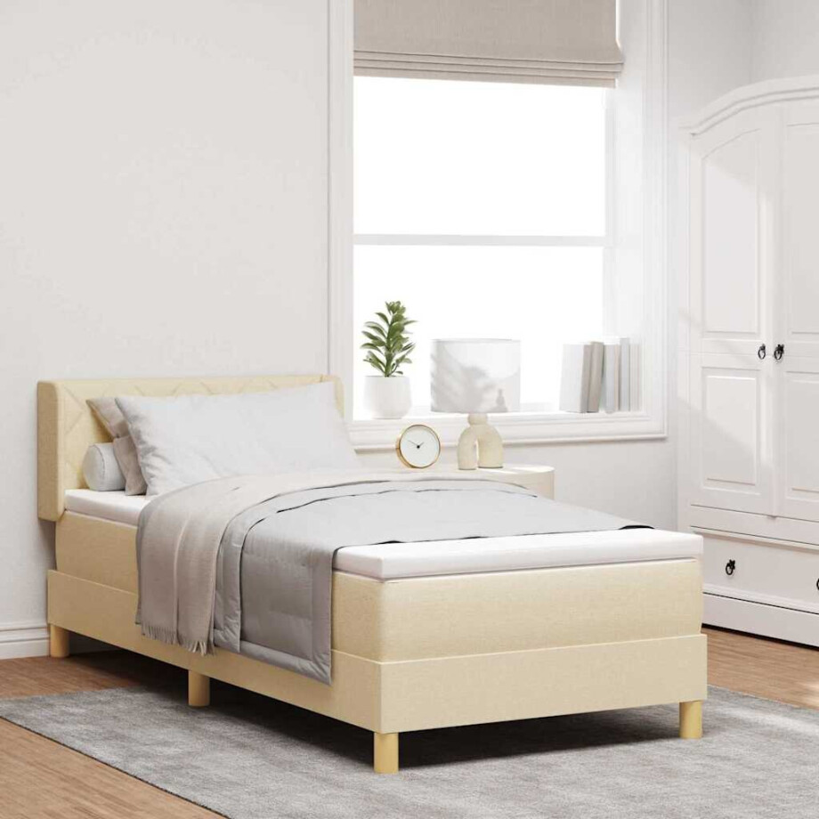 vidaXL Boxspringbed met matras Crème 190 x 90 cm Polyester afbeelding 1