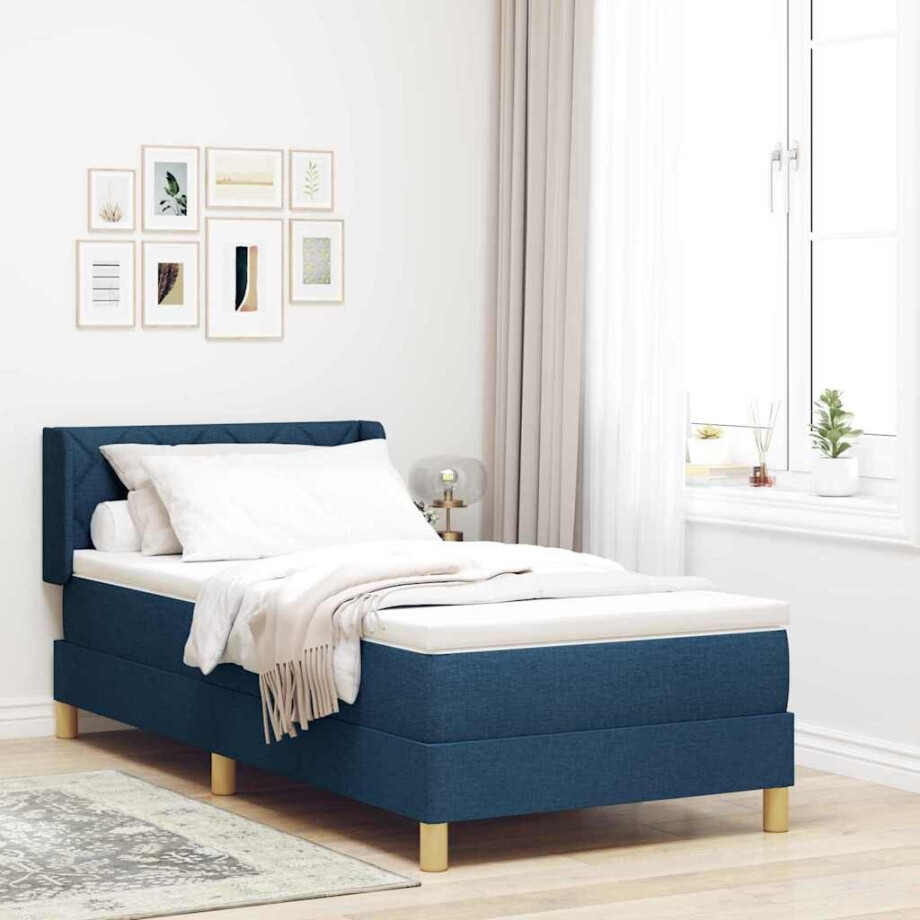 vidaXL Boxspringbed met matras Blauw 190 x 90 cm Polyester vidaXL Boxspringbed met matras Blauw 190 x 90 cm Polyester afbeelding 1