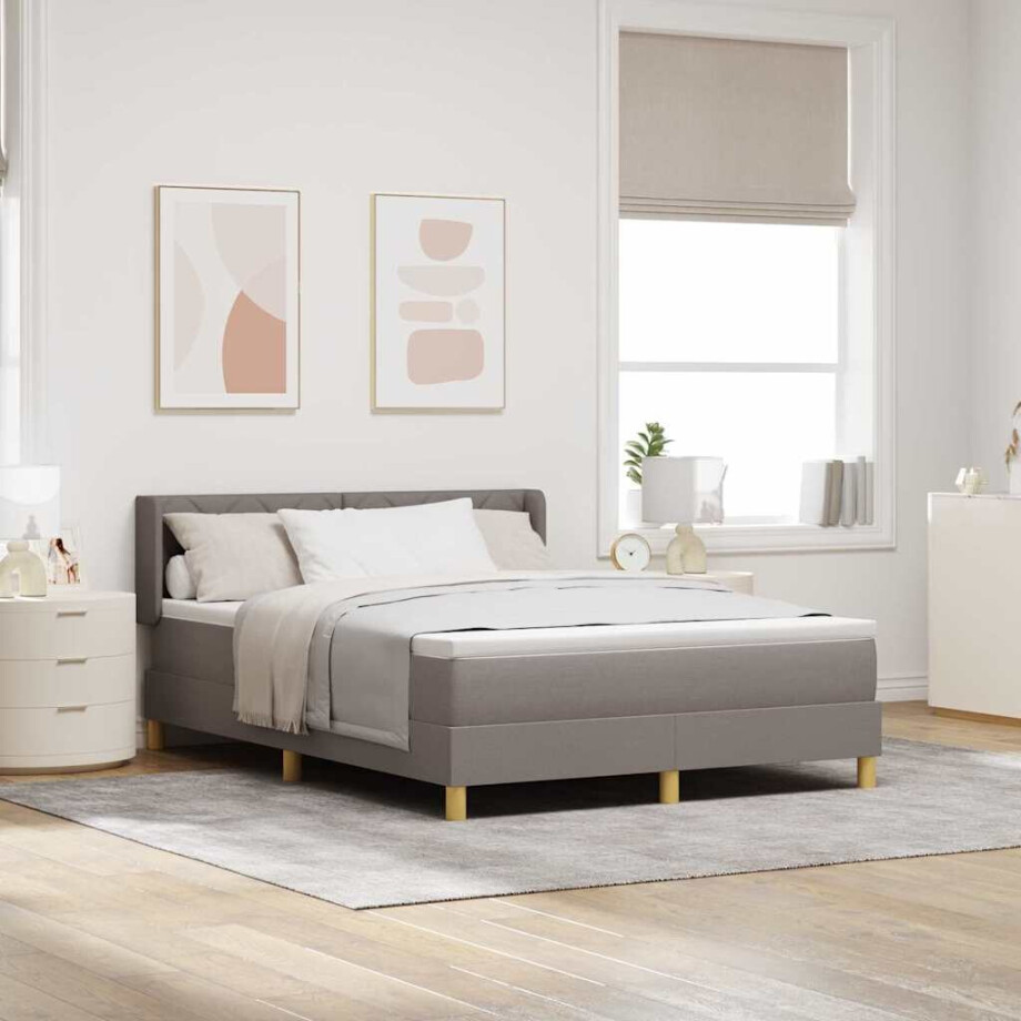 vidaXL Boxspringbed met hoofdeinde Taupe 190 x 140 cm Stof afbeelding 1