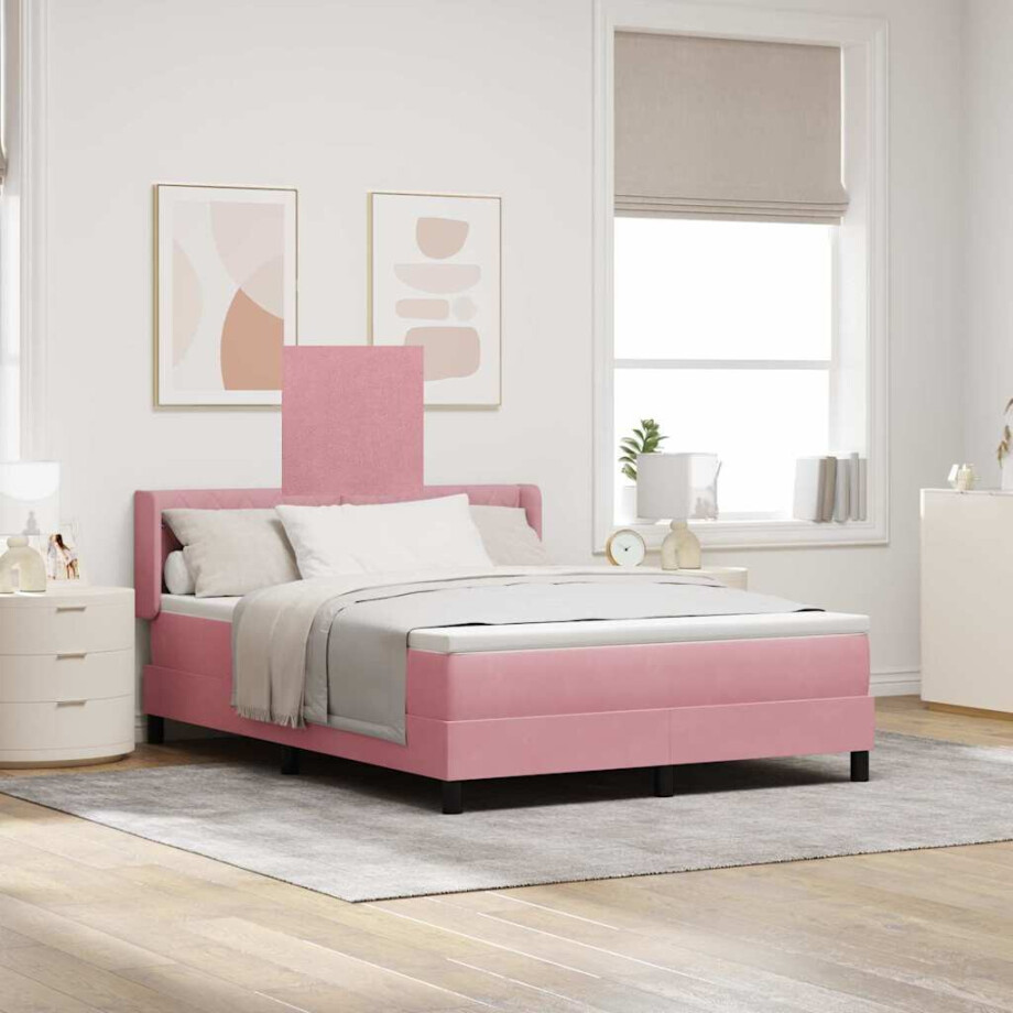 vidaXL Boxspringbed met matras Roze 190 x 140 cm Fluweel vidaXL Boxspringbed met matras Roze 190 x 140 cm Fluweel afbeelding 1