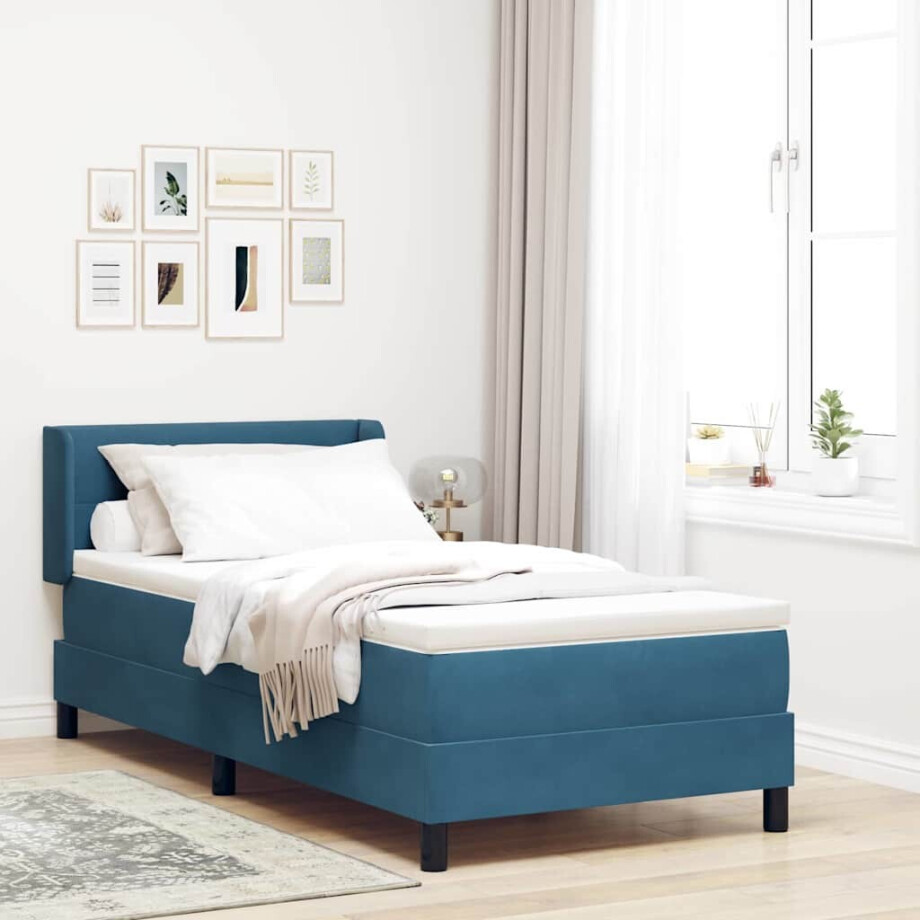 vidaXL Boxspringbed met matras Donkerblauw 190 x 90 cm Polyester vidaXL Boxspringbed met matras Donkerblauw 190 x 90 cm Polyester afbeelding 1