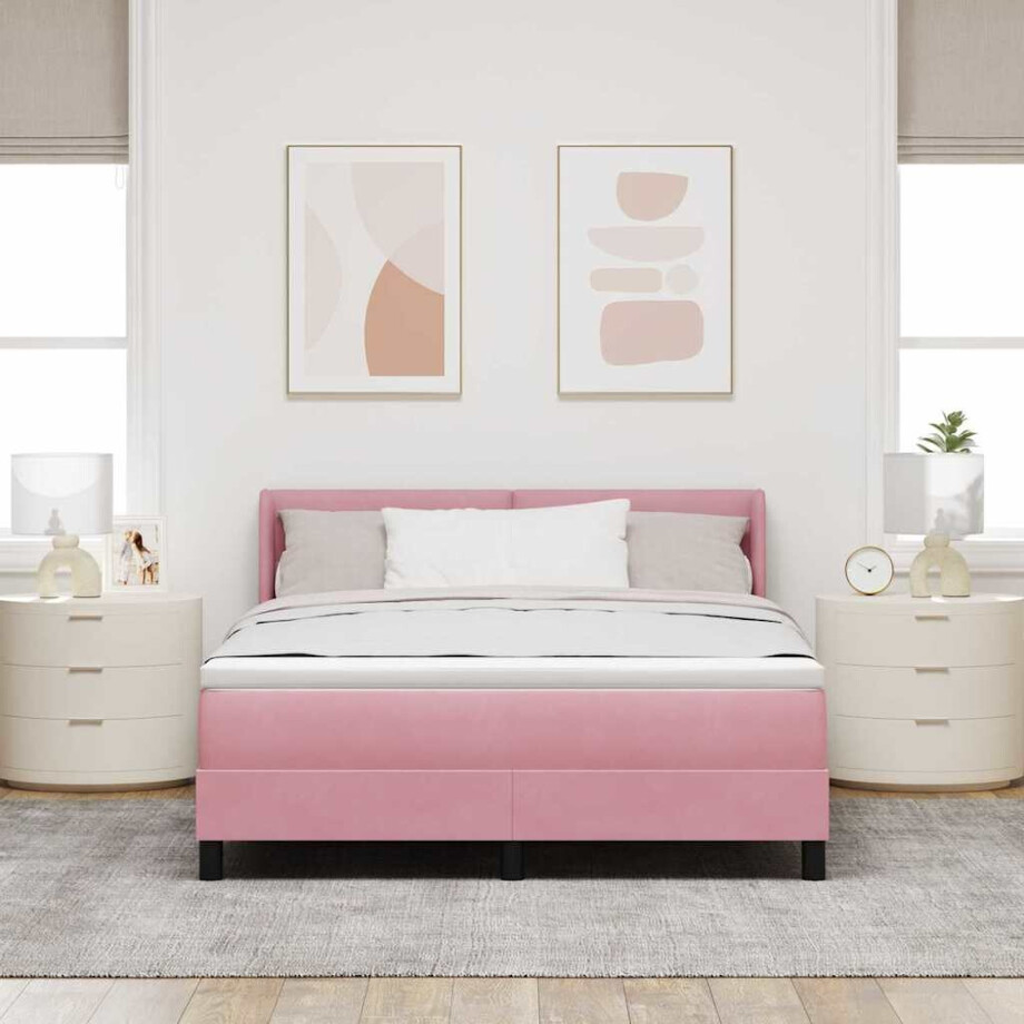 vidaXL Boxspringbed met hoofdeinde Roze 190 x 140 cm Fluweel vidaXL Boxspringbed met hoofdeinde Roze 190 x 140 cm Fluweel afbeelding 1