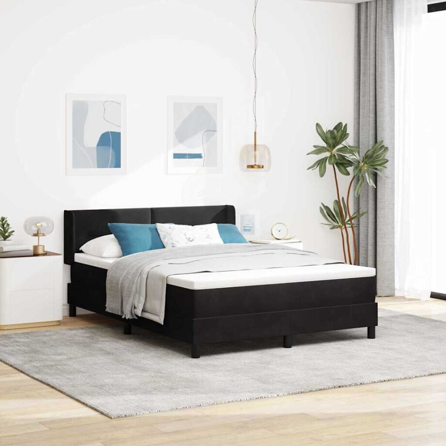 vidaXL Boxspringbed met hoofdeinde Zwart 200 x 140 cm Fluweel afbeelding 1