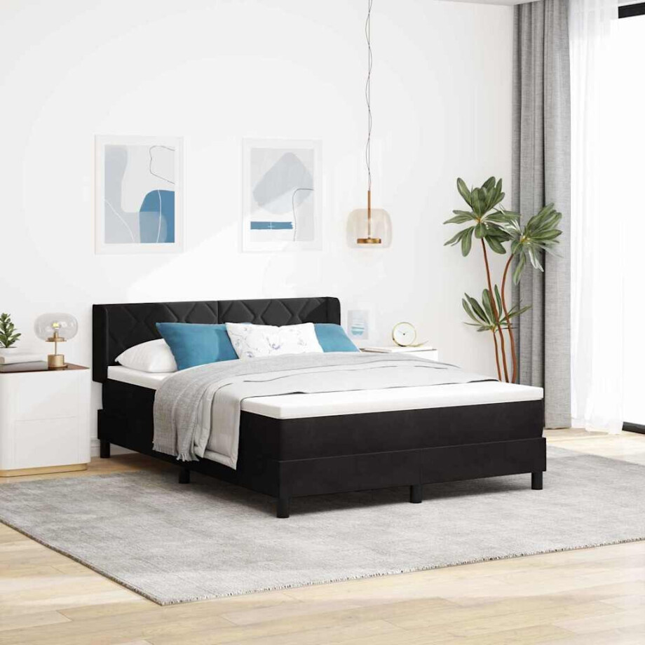 vidaXL Boxspringbed met hoofdeinde Zwart 190 x 140 cm Fluweel afbeelding 1