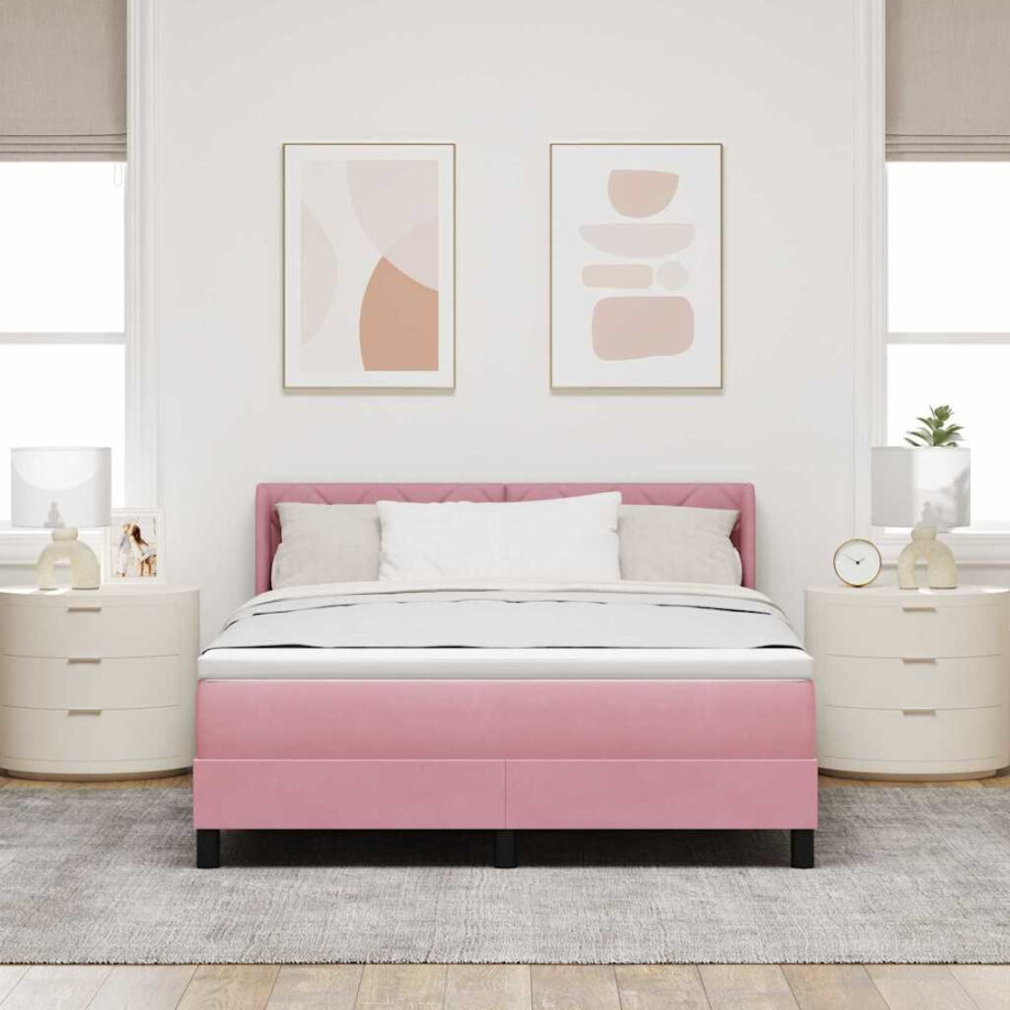 vidaXL Boxspringbed met hoofdeinde Roze 190 x 140 cm Fluweel vidaXL Boxspringbed met hoofdeinde Roze 190 x 140 cm Fluweel afbeelding 1