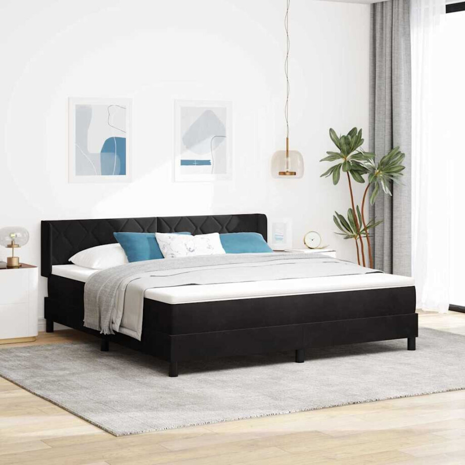 vidaXL Boxspringbed met matras Zwart 200 x 180 cm Polyester vidaXL Boxspringbed met matras Zwart 200 x 180 cm Polyester afbeelding 1