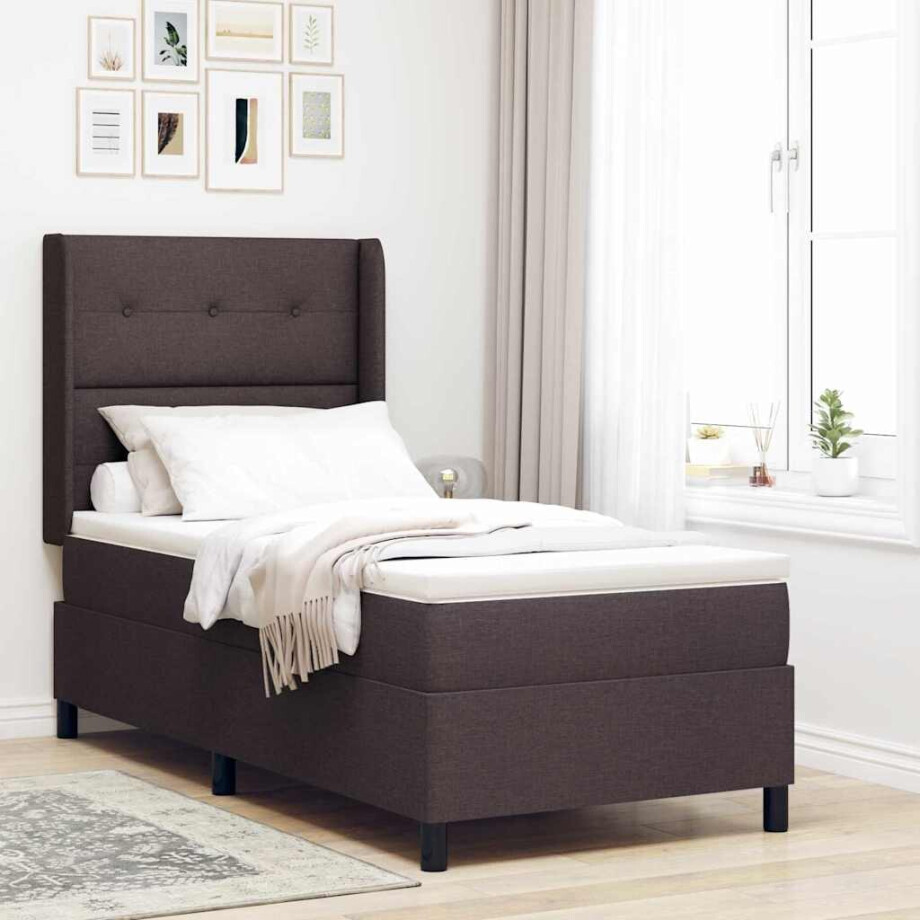 vidaXL Boxspringbed met kussen Donkerbruin 200 x 100 cm Stof afbeelding 1