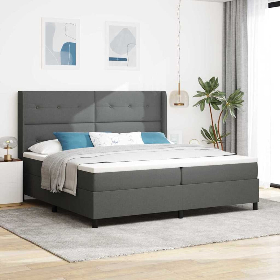 vidaXL Boxspringbed met kussen Donkergrijs 200 x 200 cm Stof vidaXL Boxspringbed met kussen Donkergrijs 200 x 200 cm Stof afbeelding 1