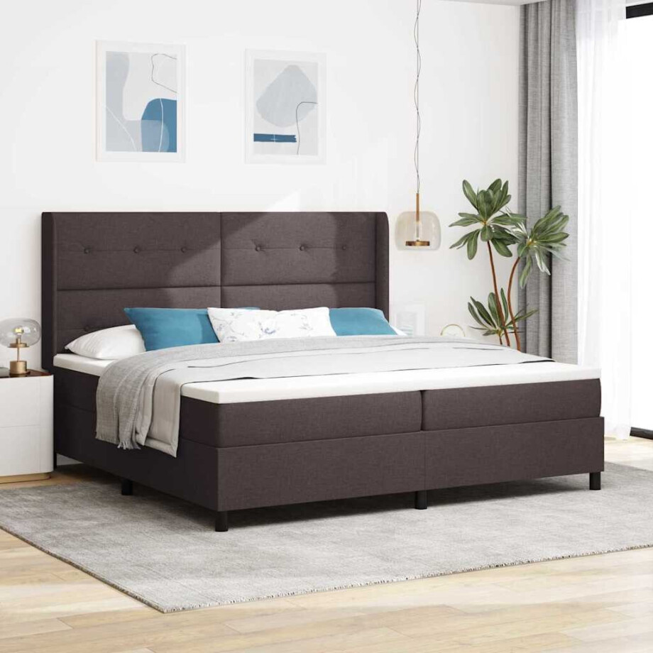 vidaXL Boxspringbed met kussen Donkerbruin 200 x 200 cm Stof afbeelding 1