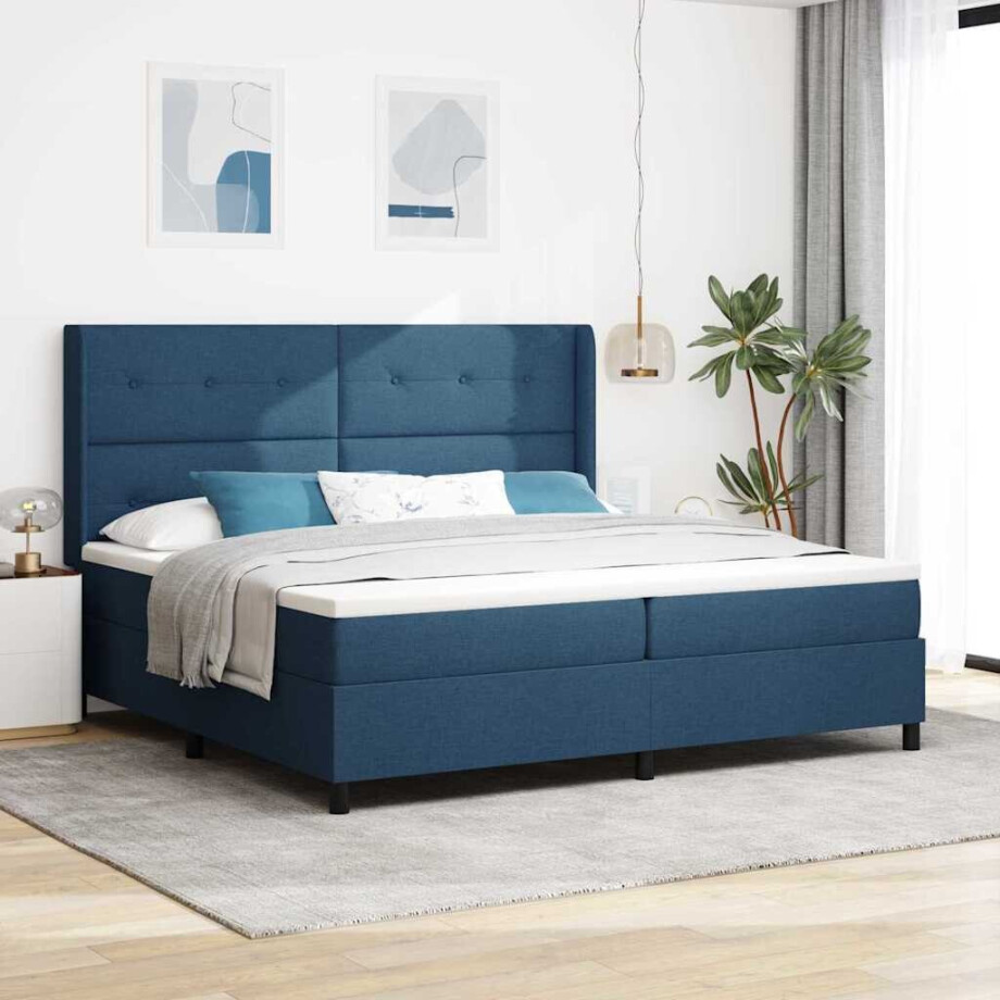 vidaXL Boxspringbed met matras met hoofdeinde Blauw 200 x 200 cm Stof afbeelding 1