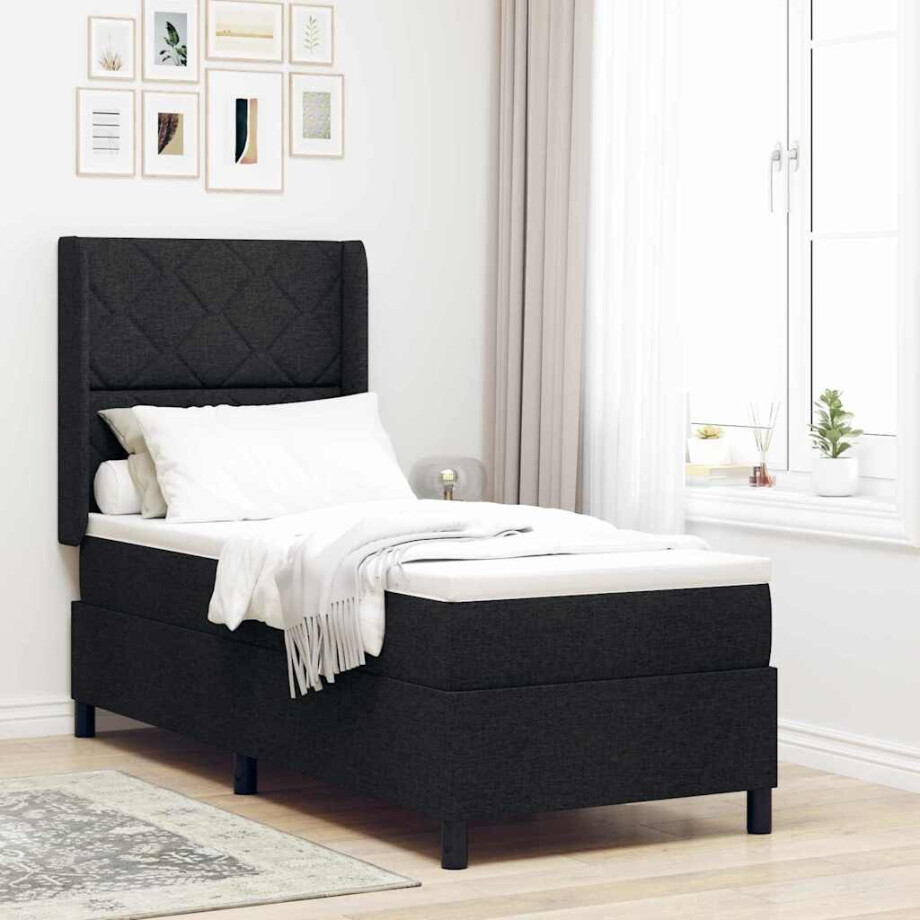 vidaXL Boxspringbed met matras met hoofdeinde Zwart 200 x 80 cm Stof afbeelding 1