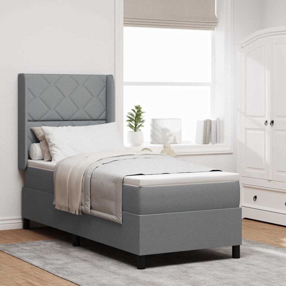 vidaXL Boxspringbed met kussen Lichtgrijs 190 x 90 cm Stof vidaXL Boxspringbed met kussen Lichtgrijs 190 x 90 cm Stof afbeelding 1