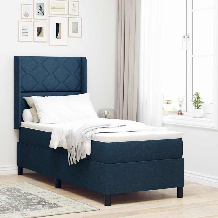 vidaXL Boxspringbed met kussen met hoofdeinde Blauw 190 x 90 cm Stof vidaXL Boxspringbed met kussen met hoofdeinde Blauw 190 x 90 cm Stof afbeelding 1