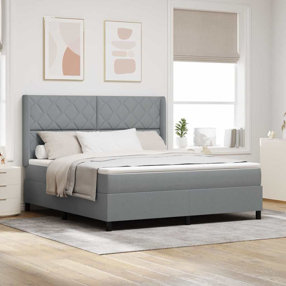 vidaXL Boxspringbed met kussen Lichtgrijs 200 x 180 cm Stof vidaXL Boxspringbed met kussen Lichtgrijs 200 x 180 cm Stof afbeelding 1