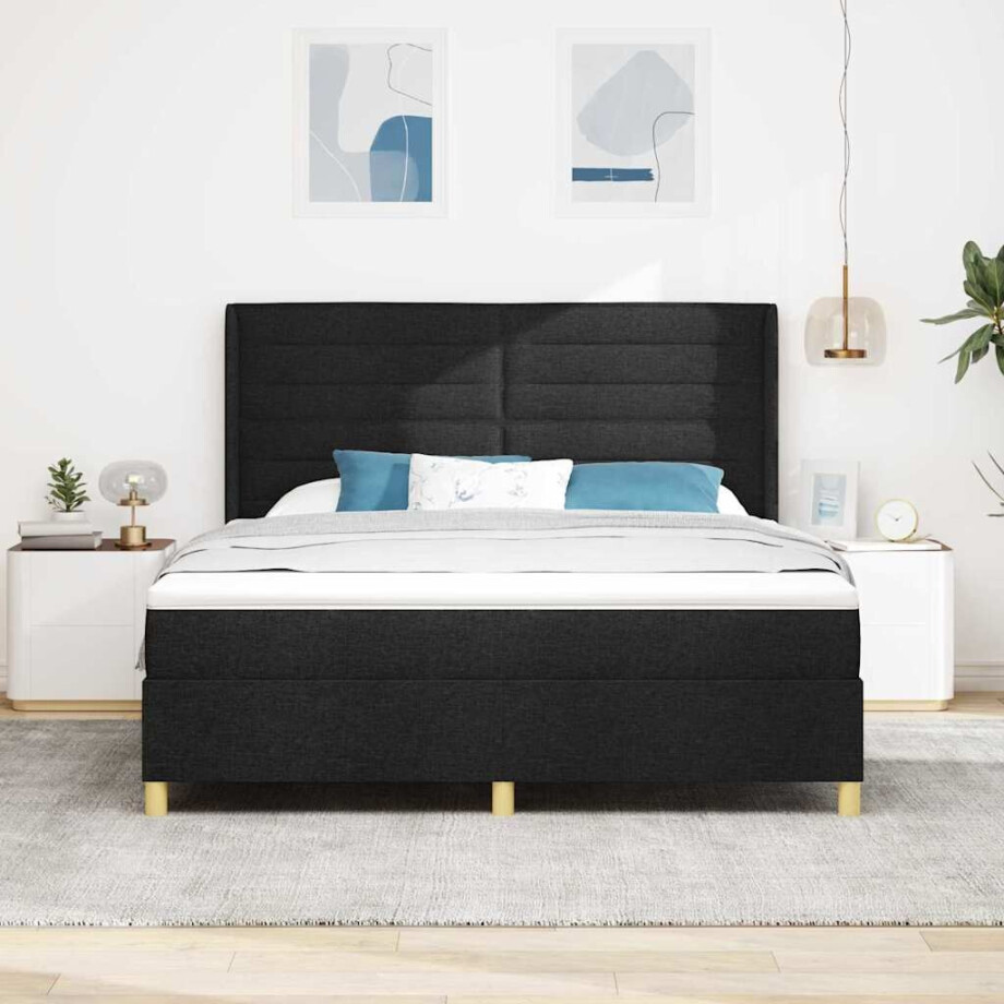 vidaXL Boxspringbed met matras met hoofdeinde Zwart 180 x 200 cm Stof afbeelding 1