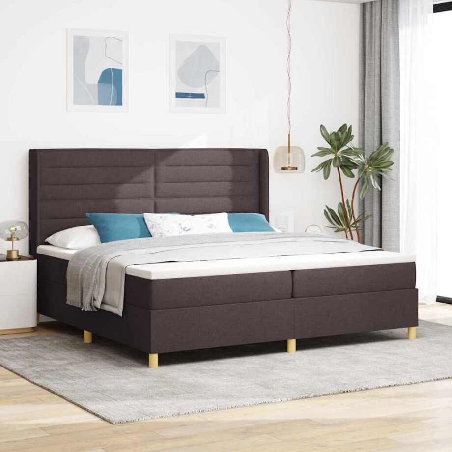 vidaXL Boxspringbed met matras Donkerbruin 200 x 200 cm Stof afbeelding 1