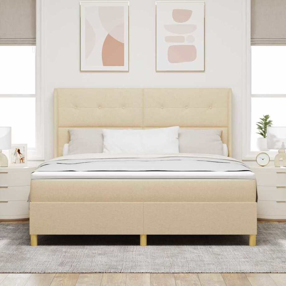 vidaXL Boxspringbed met matras met hoofdeinde Crème 180 x 200 cm Stof afbeelding 1