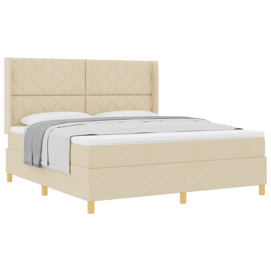vidaXL Boxspringbed met hoofdeinde Crème 180 x 200 cm Stof vidaXL Boxspringbed met hoofdeinde Crème 180 x 200 cm Stof afbeelding 1