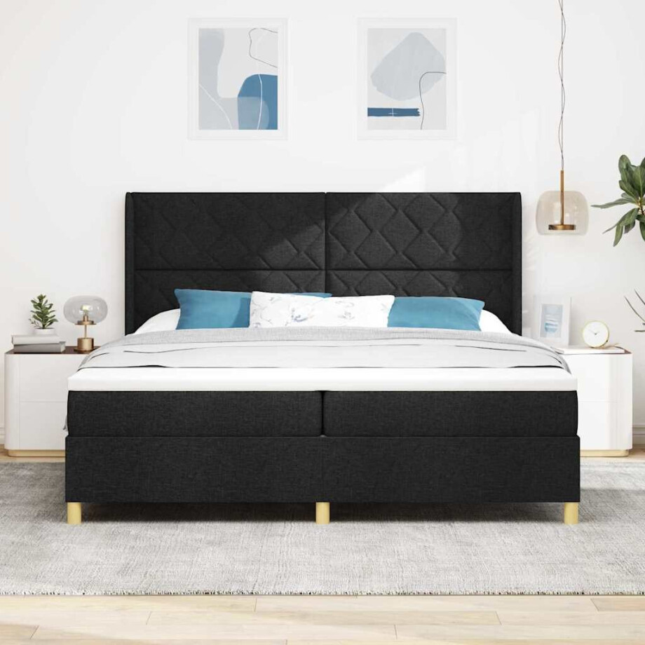 vidaXL Boxspringbed met matras met hoofdeinde Zwart 200 x 200 cm Stof vidaXL Boxspringbed met matras met hoofdeinde Zwart 200 x 200 cm Stof afbeelding 1