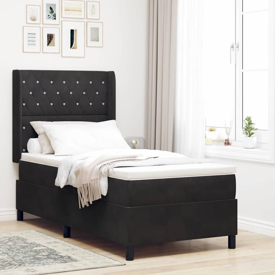vidaXL Boxspringbed met matras Zwart 100 x 200 cm Fluweel afbeelding 1