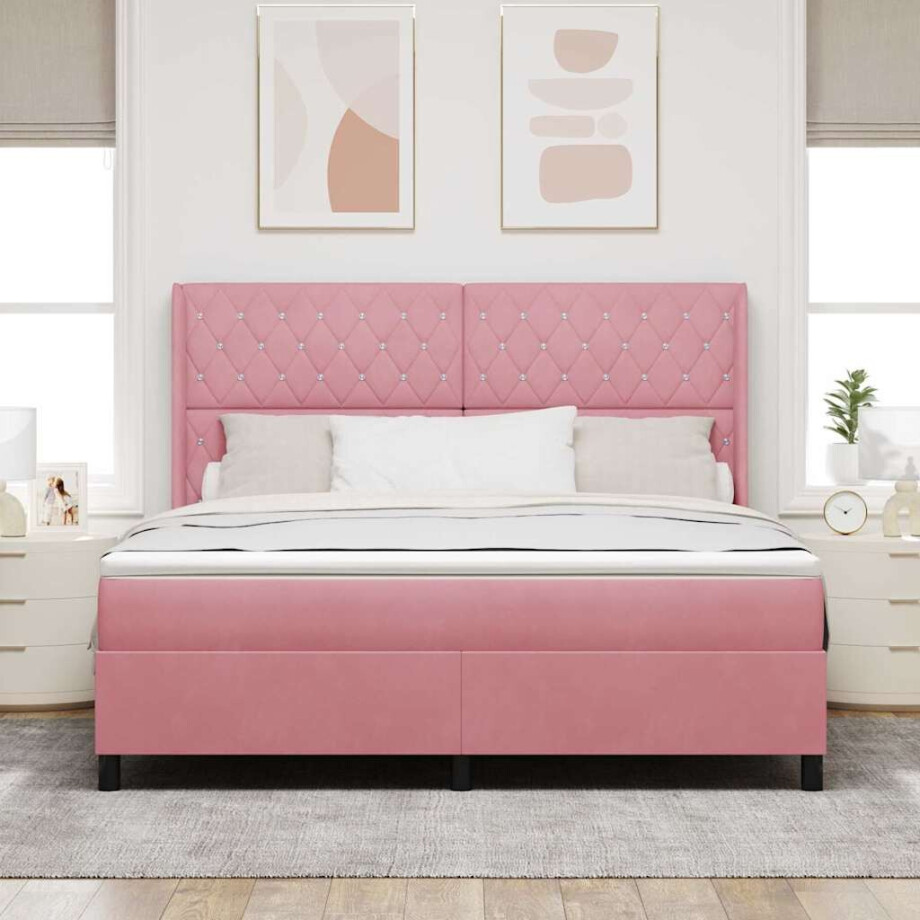 vidaXL Boxspringbed met matras Roze 180 x 200 cm Fluweel vidaXL Boxspringbed met matras Roze 180 x 200 cm Fluweel afbeelding 1
