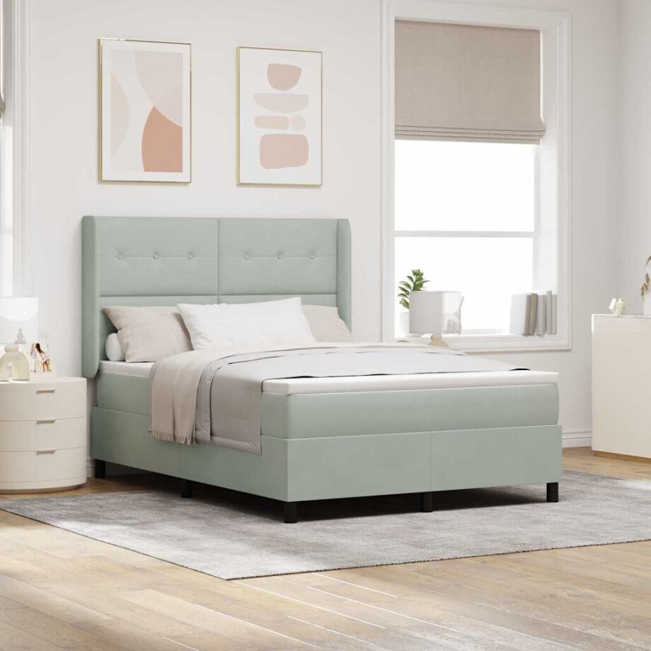 vidaXL Boxspringbed met matras Lichtgrijs 140 x 190 cm Fluweel vidaXL Boxspringbed met matras Lichtgrijs 140 x 190 cm Fluweel afbeelding 1