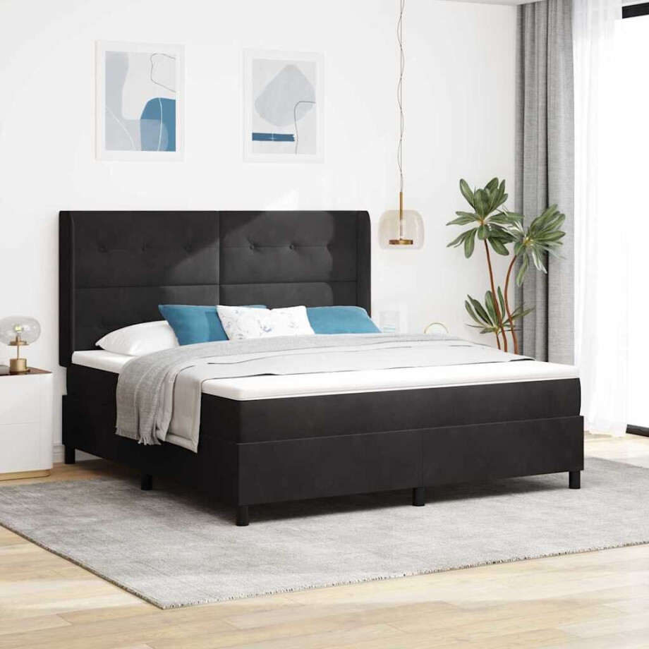 vidaXL Boxspringbed met matras Zwart 180 x 200 cm Fluweel vidaXL Boxspringbed met matras Zwart 180 x 200 cm Fluweel afbeelding 1