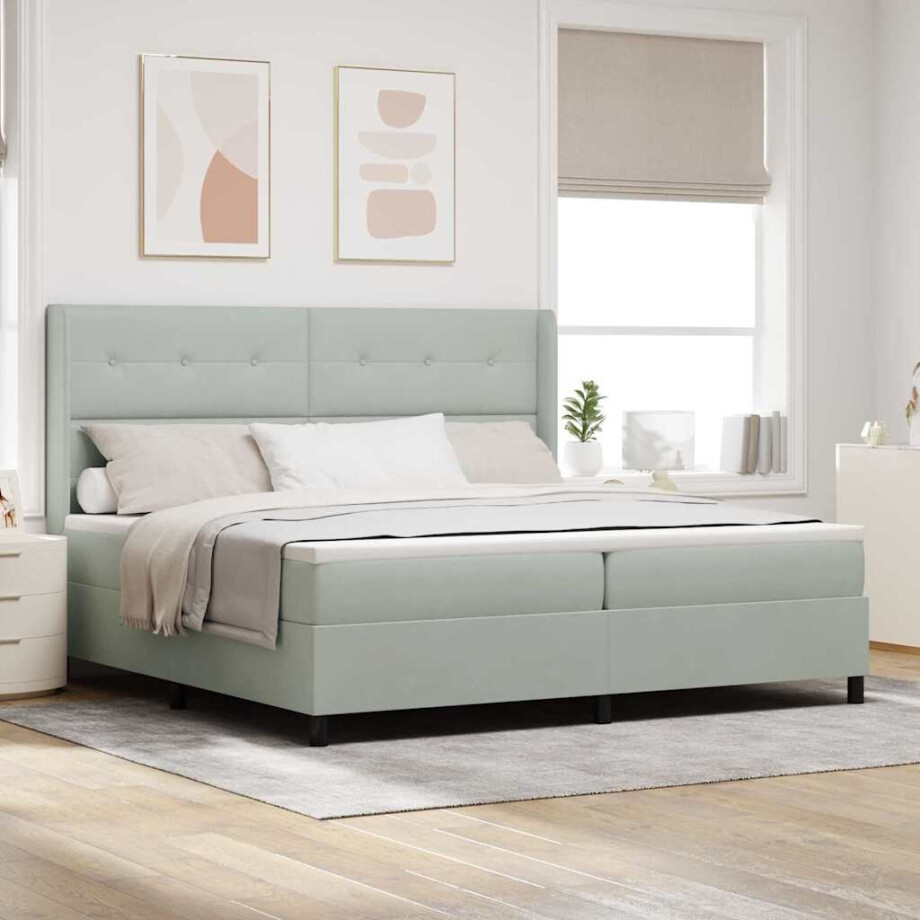 vidaXL Boxspringbed met matras Lichtgrijs 200 x 200 cm Fluweel vidaXL Boxspringbed met matras Lichtgrijs 200 x 200 cm Fluweel afbeelding 1