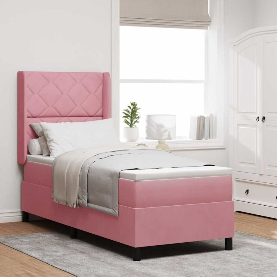 vidaXL Boxspring bed met hoofdeinde Roze 80 x 200 cm Fluweel vidaXL Boxspring bed met hoofdeinde Roze 80 x 200 cm Fluweel afbeelding 1