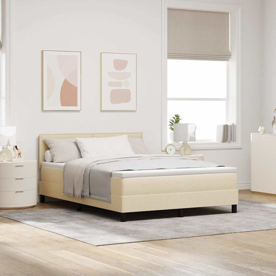 vidaXL Boxspring bed met matras met LED Crème 140 x 190 cm Stof afbeelding 1