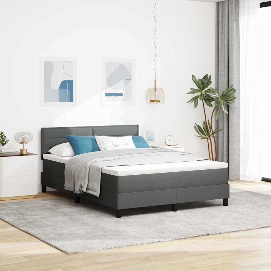 vidaXL Boxspring bed met matras met LED Donkergrijs 160 x 200 cm Stof afbeelding 1