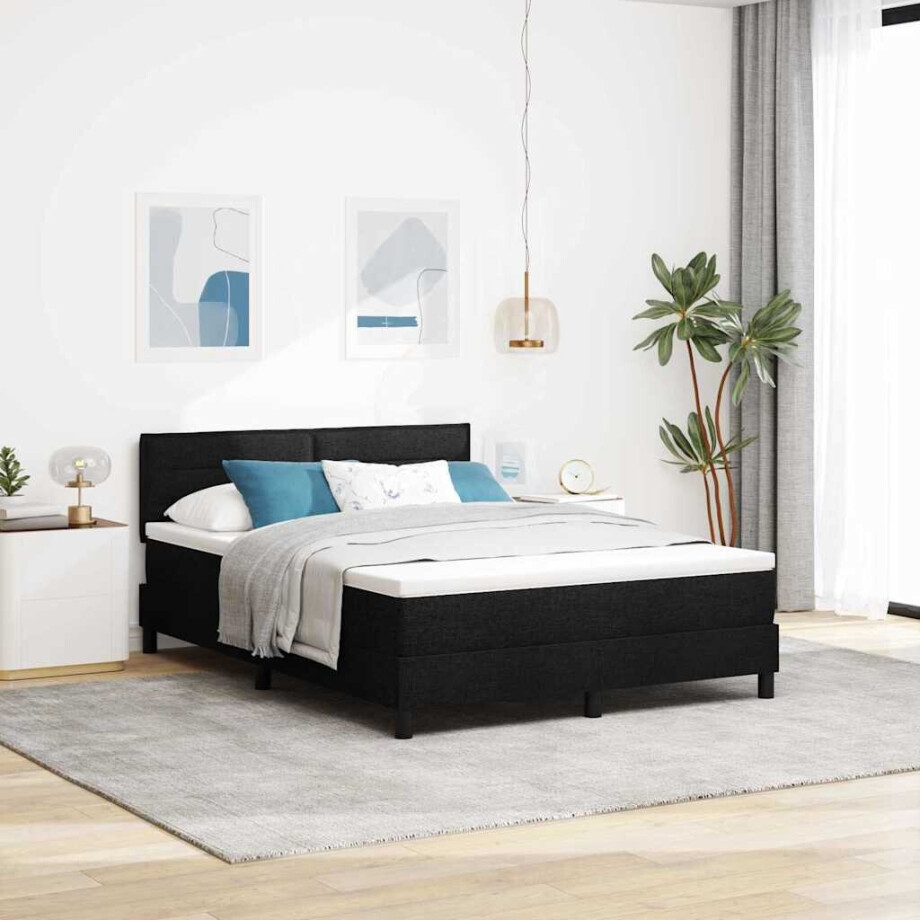 vidaXL Boxspring bed met matras met LED Zwart 160 x 200 cm Stof afbeelding 1