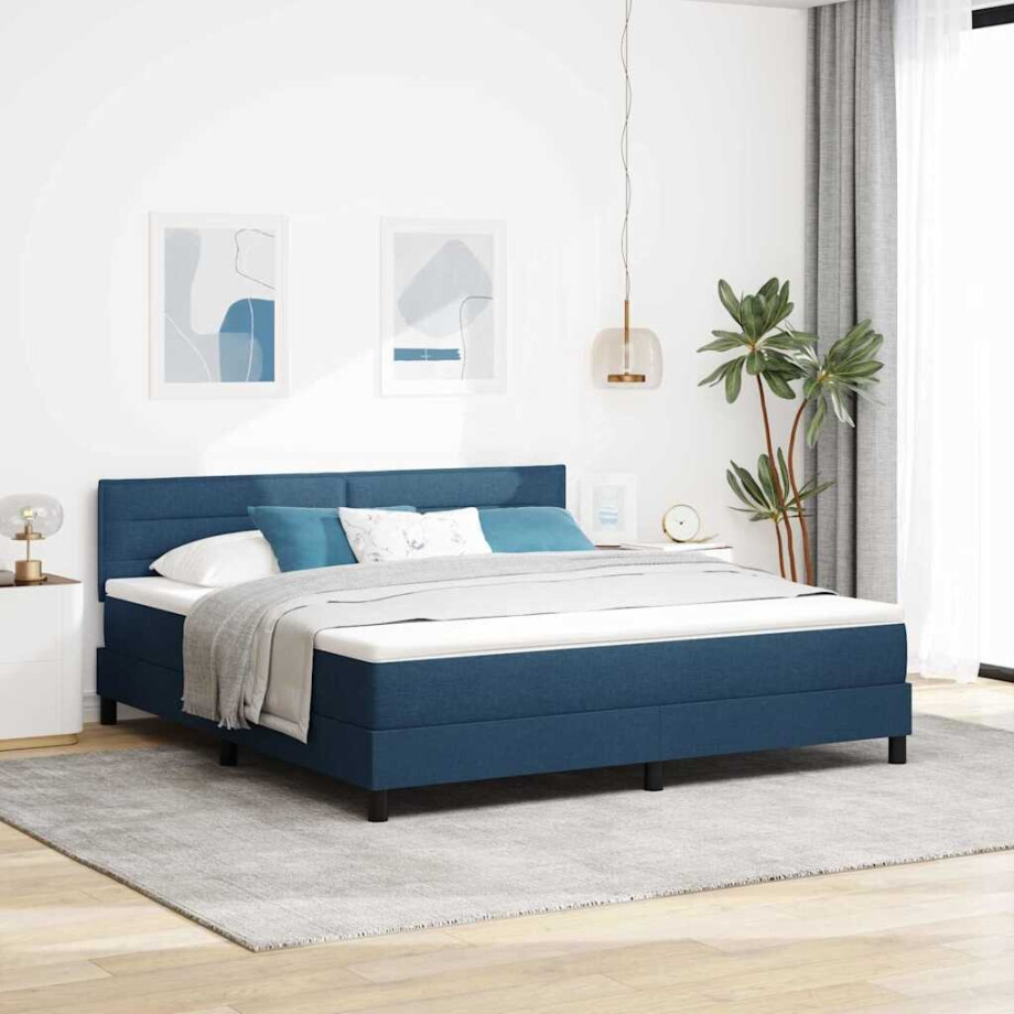 vidaXL Boxspring bed met matras met LED Blauw 180 x 200 cm Stof afbeelding 1