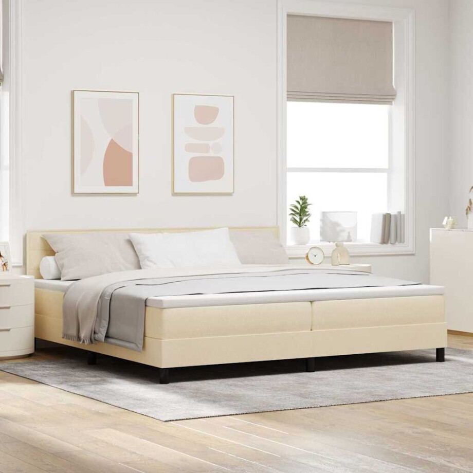 vidaXL Boxspring bed met matras met LED Crème 200 x 200 cm Stof afbeelding 1