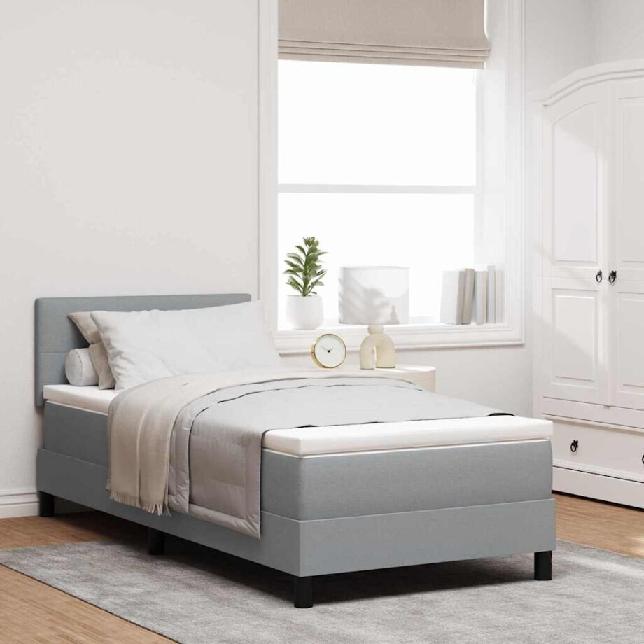 vidaXL Boxspring bed met hoofdeinde Lichtgrijs 80 x 200 cm Stof vidaXL Boxspring bed met hoofdeinde Lichtgrijs 80 x 200 cm Stof afbeelding 1