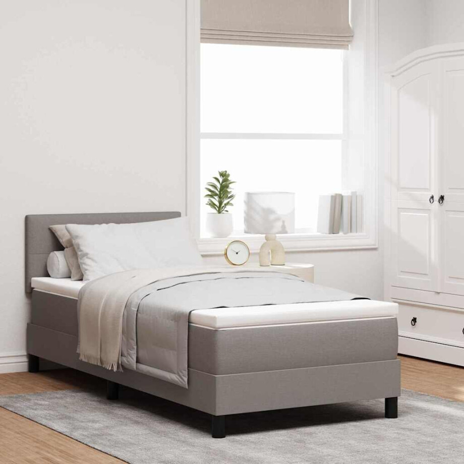 vidaXL Boxspring bed met LED-stripverlichting Taupe 90 x 190 cm Stof afbeelding 1
