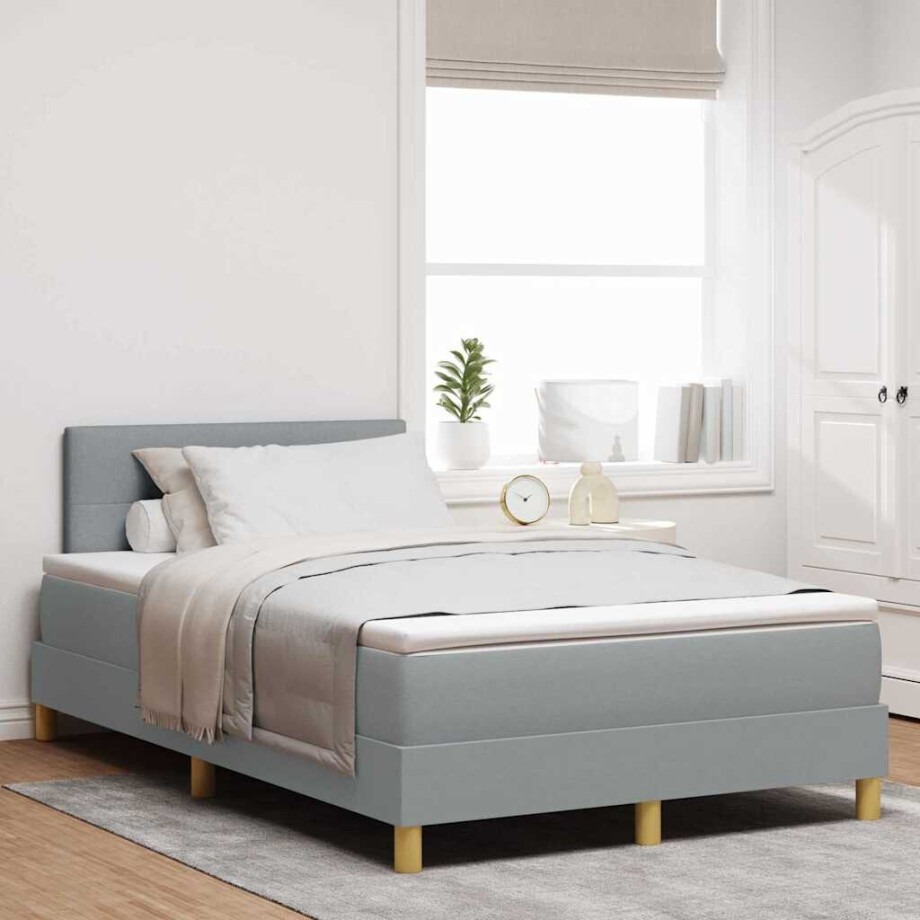 vidaXL Boxspring bed met hoofdeinde Lichtgrijs 120 x 190 cm Stof vidaXL Boxspring bed met hoofdeinde Lichtgrijs 120 x 190 cm Stof afbeelding 1
