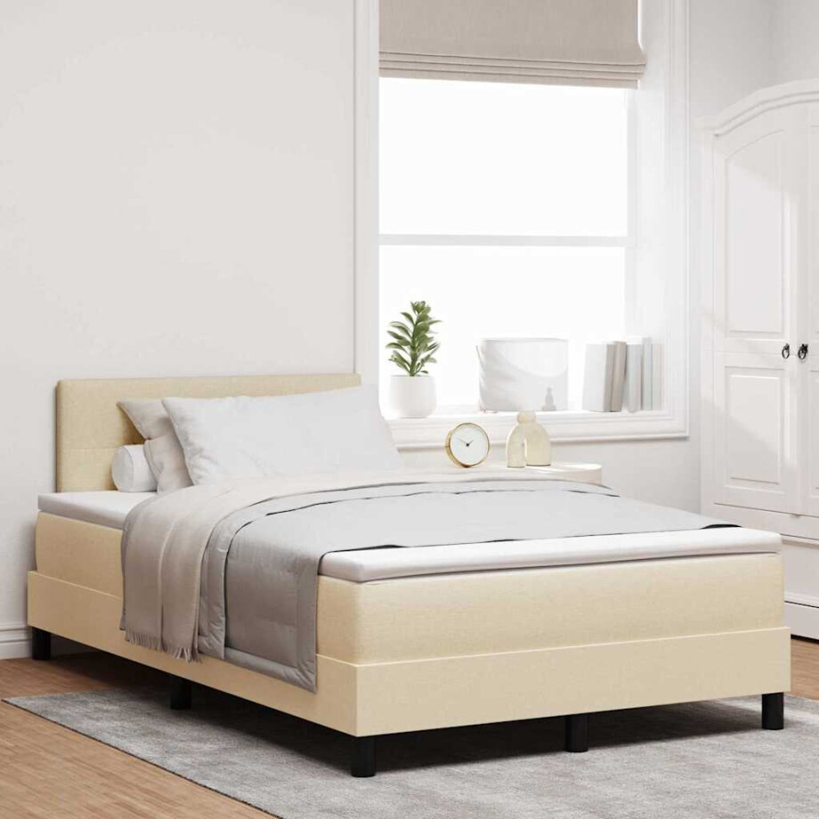 vidaXL Boxspring bed met LED-stripverlichting Crème 120 x 190 cm Stof afbeelding 1