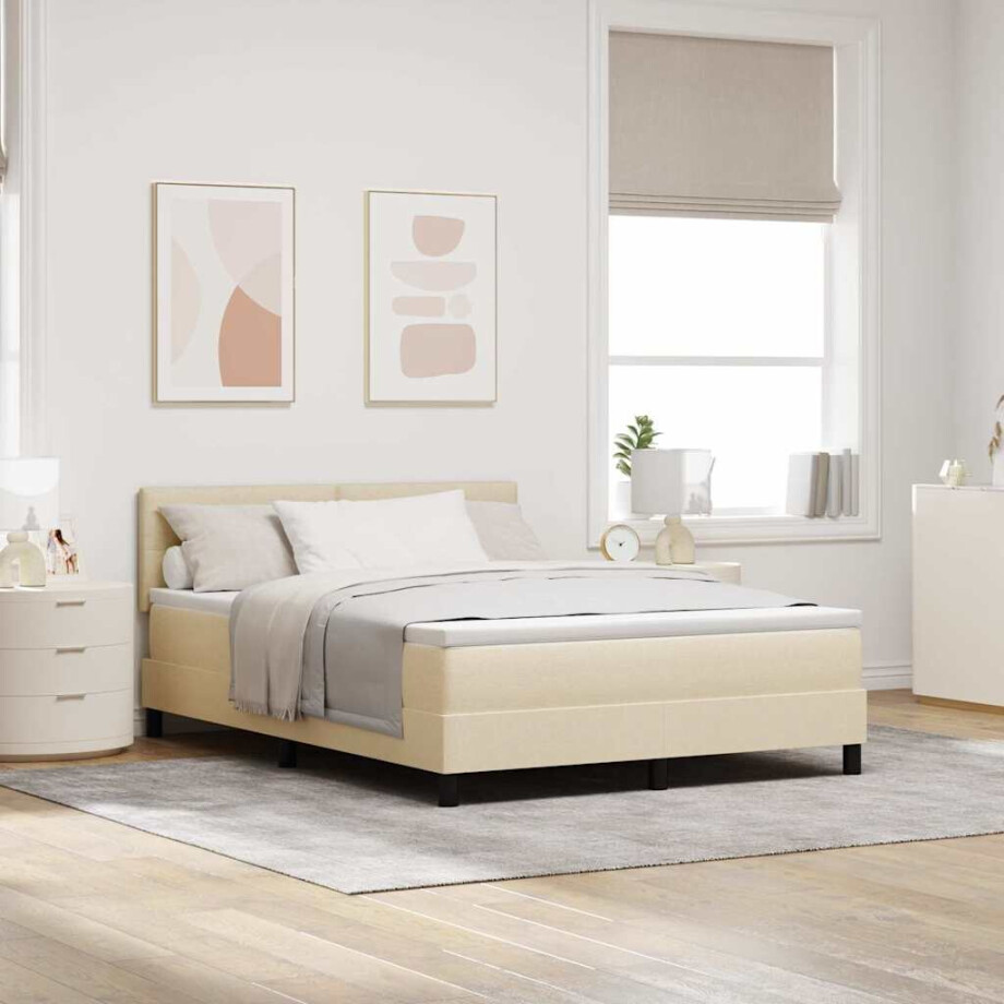 vidaXL Boxspring bed met matras met LED Crème 140 x 190 cm Stof afbeelding 1