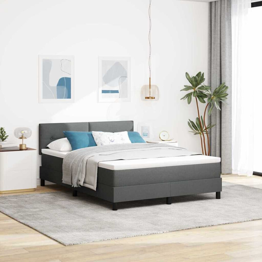 vidaXL Boxspring bed met matras met LED Donkergrijs 140 x 200 cm Stof afbeelding 1