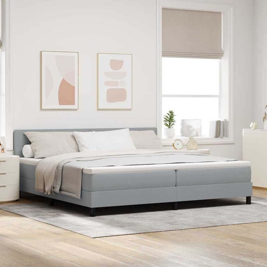 vidaXL Boxspring bed met hoofdeinde Lichtgrijs 200 x 200 cm Stof vidaXL Boxspring bed met hoofdeinde Lichtgrijs 200 x 200 cm Stof afbeelding 1