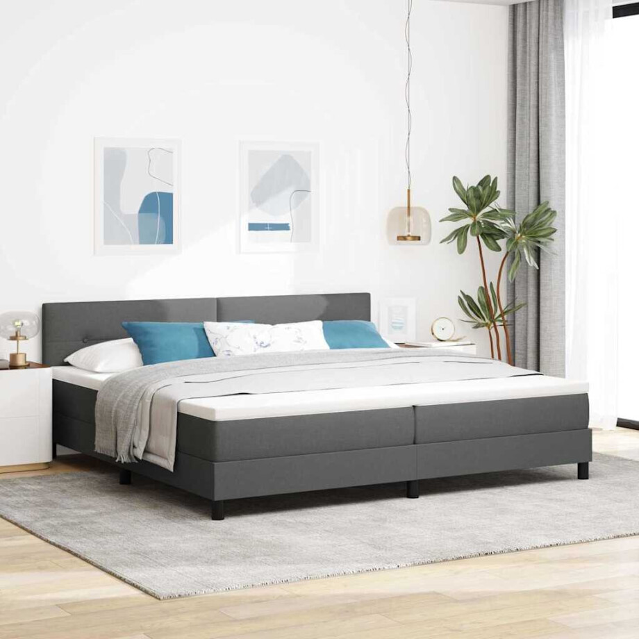 vidaXL Boxspring bed met hoofdeinde Donkergrijs 200 x 200 cm Stof vidaXL Boxspring bed met hoofdeinde Donkergrijs 200 x 200 cm Stof afbeelding 1