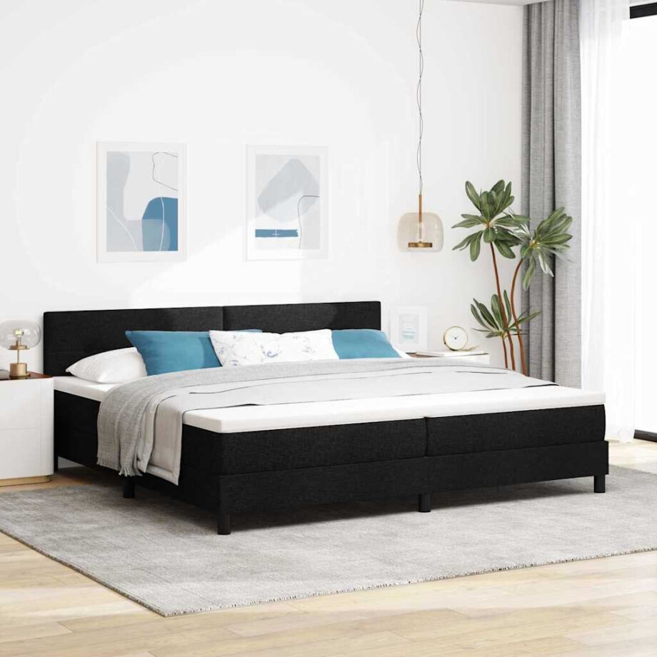 vidaXL Boxspring bed met matras met LED Zwart 200 x 200 cm Stof afbeelding 1