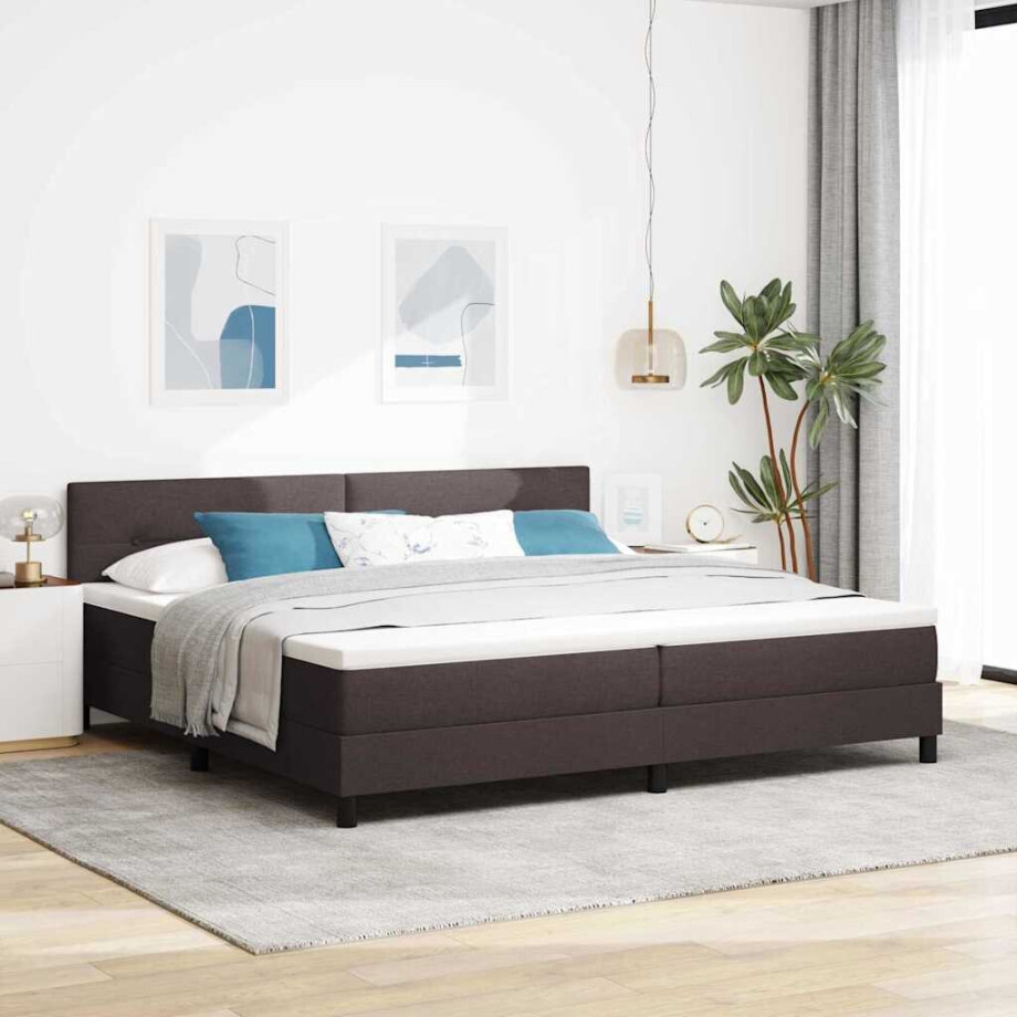vidaXL Boxspring bed met hoofdeinde Donkerbruin 200 x 200 cm Stof vidaXL Boxspring bed met hoofdeinde Donkerbruin 200 x 200 cm Stof afbeelding 1
