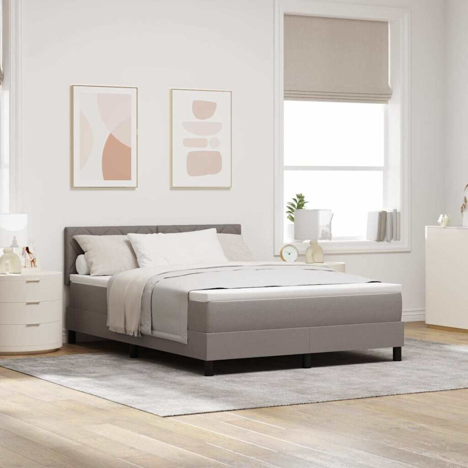 vidaXL Boxspring bed met LED-stripverlichting Taupe 140 x 200 cm Stof afbeelding 1
