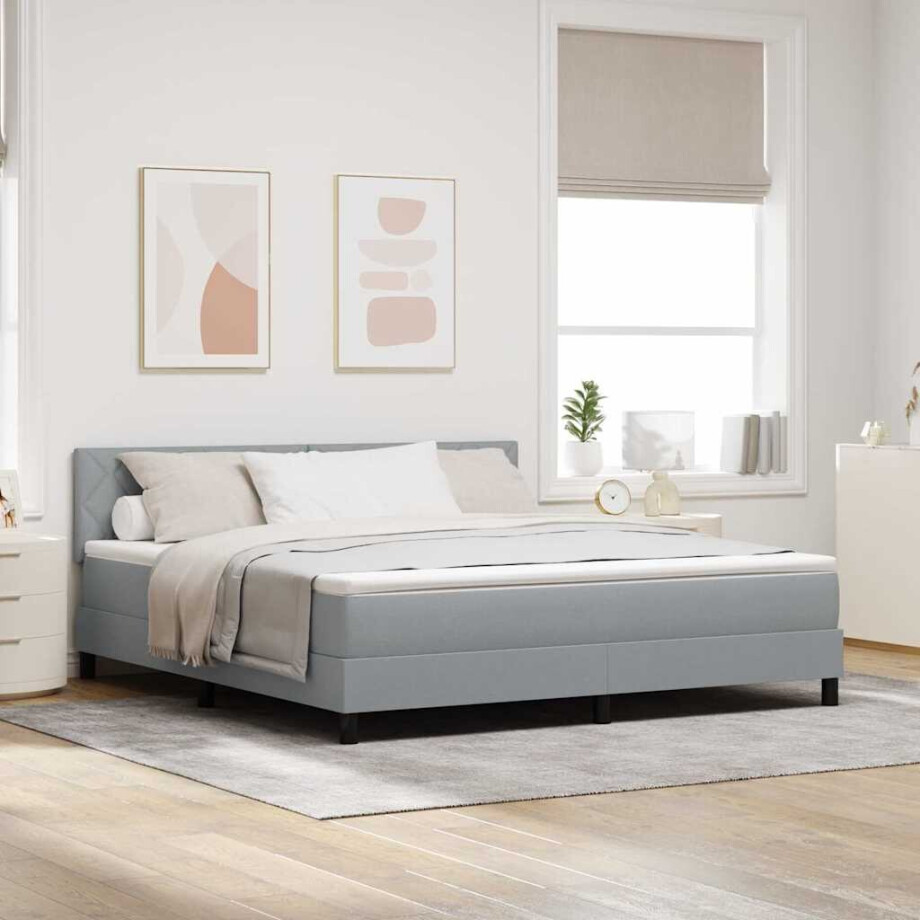 vidaXL Boxspring bed met kussen Lichtgrijs 180 x 200 cm Stof vidaXL Boxspring bed met kussen Lichtgrijs 180 x 200 cm Stof afbeelding 1