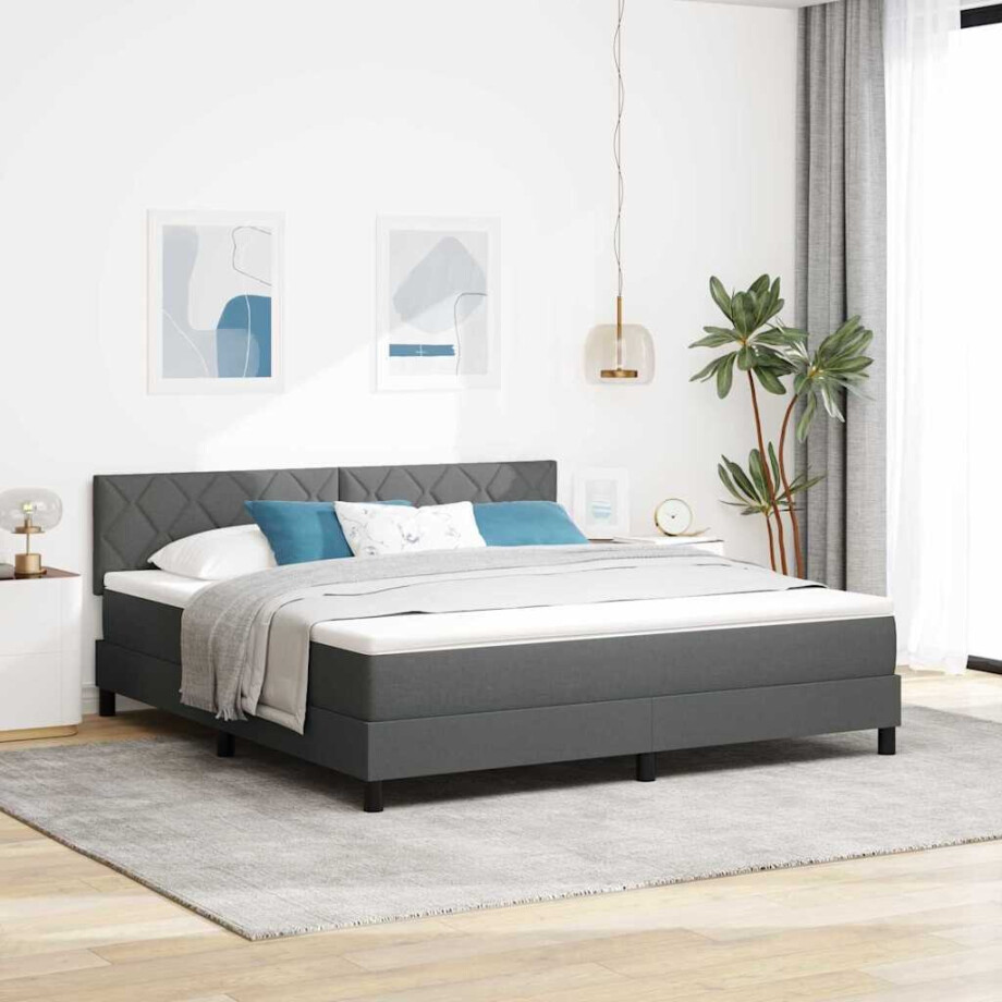 vidaXL Boxspring bed met hoofdeinde Donkergrijs 180 x 200 cm Stof vidaXL Boxspring bed met hoofdeinde Donkergrijs 180 x 200 cm Stof afbeelding 1