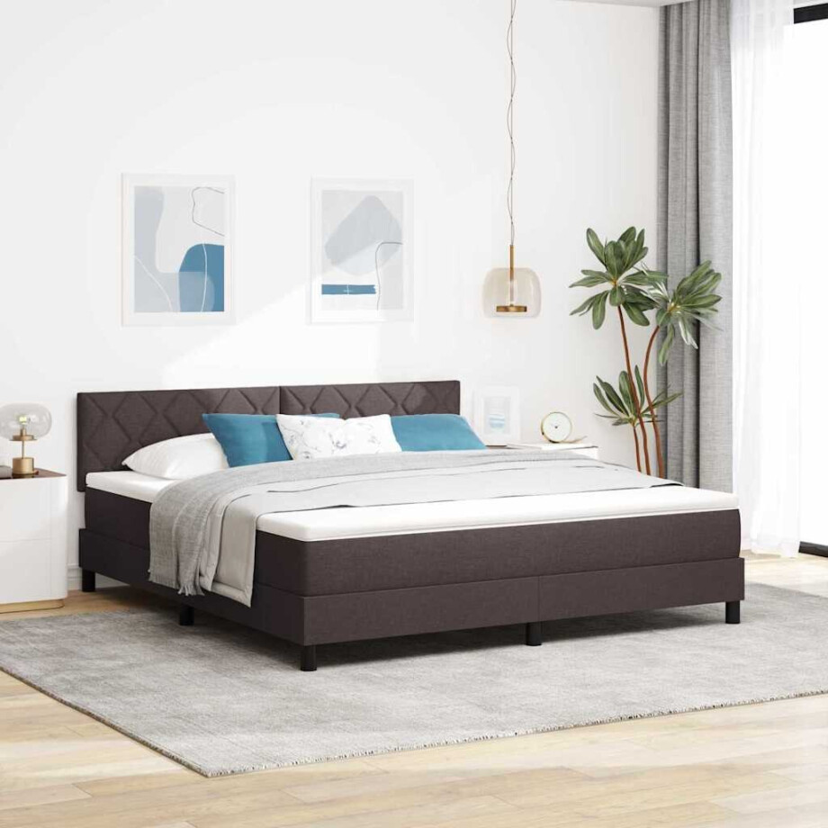 vidaXL Boxspring bed met hoofdeinde Donkerbruin 180 x 200 cm Stof afbeelding 1