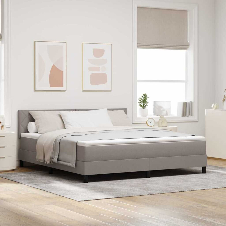 vidaXL Boxspring bed met LED-stripverlichting Taupe 180 x 200 cm Stof vidaXL Boxspring bed met LED-stripverlichting Taupe 180 x 200 cm Stof afbeelding 1